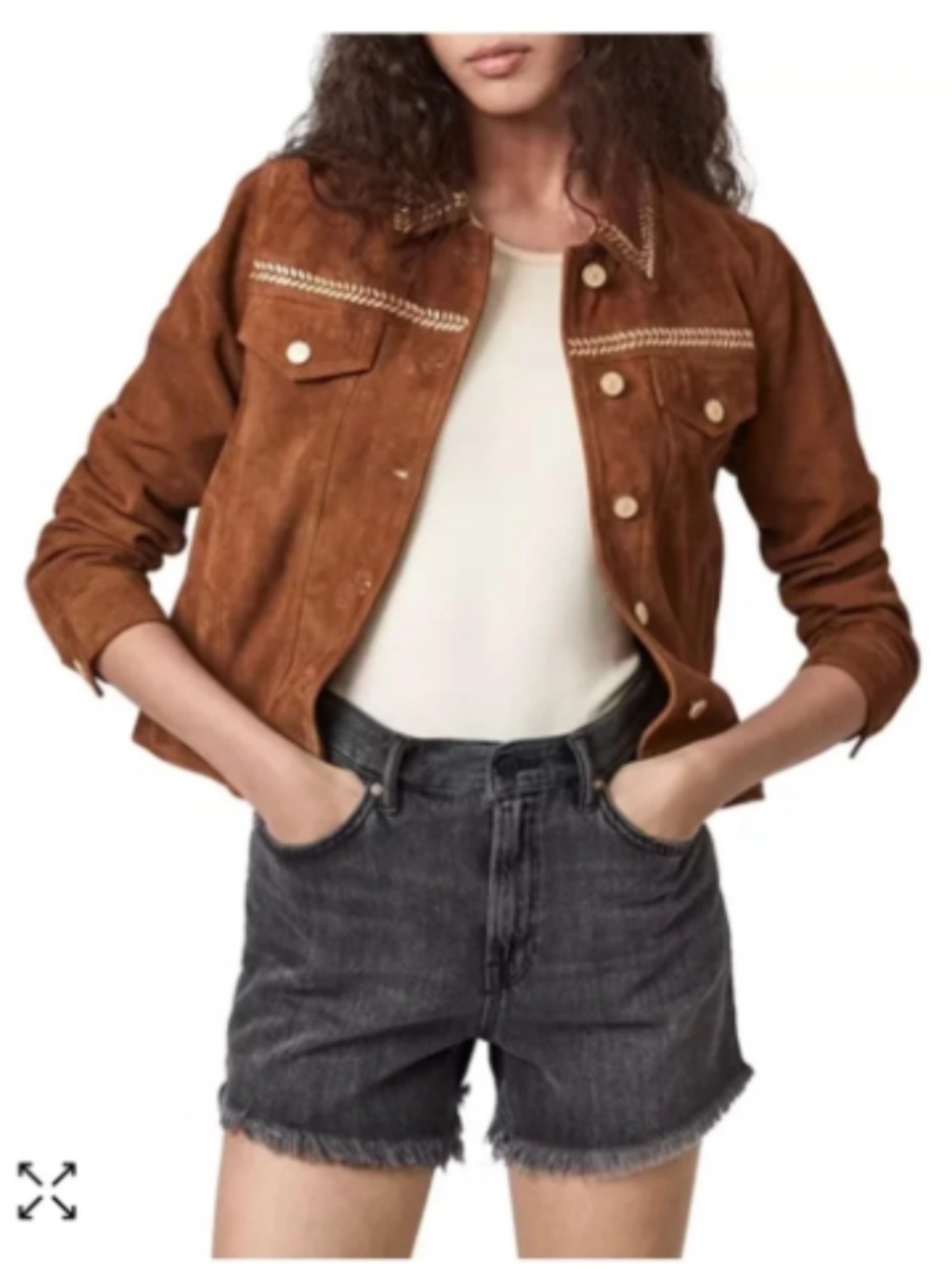 NWT All Saints Delvy Brown Suede Trucker Jacket (WL069U)
